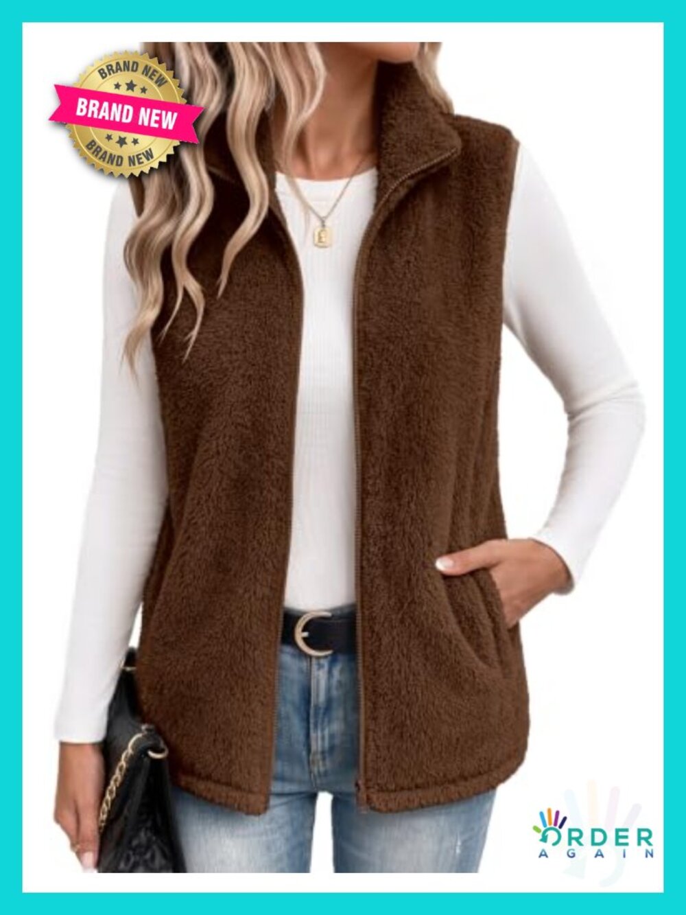 Sherpa Fleece Vest Zip Up Sleeveless Jacket Stand Collar
